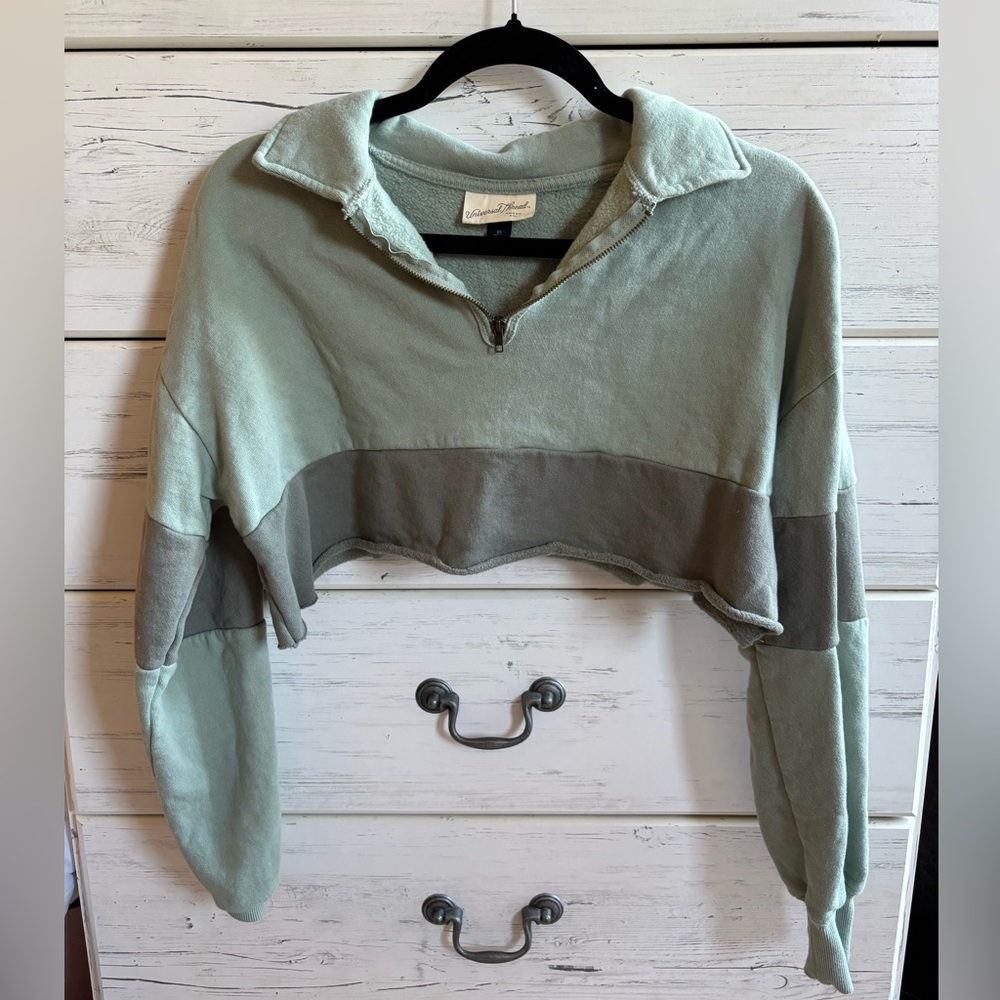 XS Sage Green Quater-zip Cropped Long Sleeve